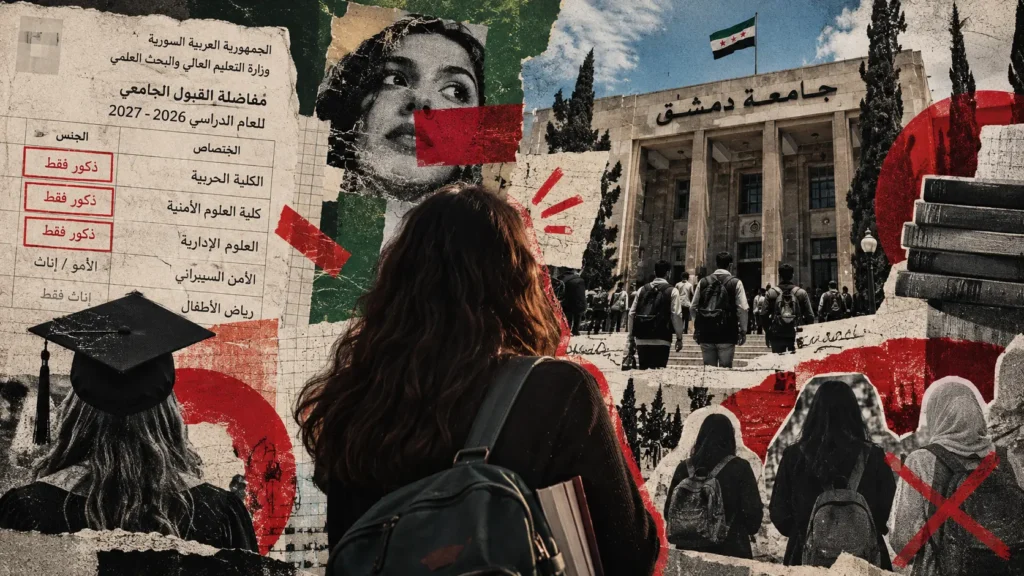 المسمار الإلكتروني | «ذكور فقط» على أبواب الجامعة… من يقرّر مستقبل الطالبات السوريات؟