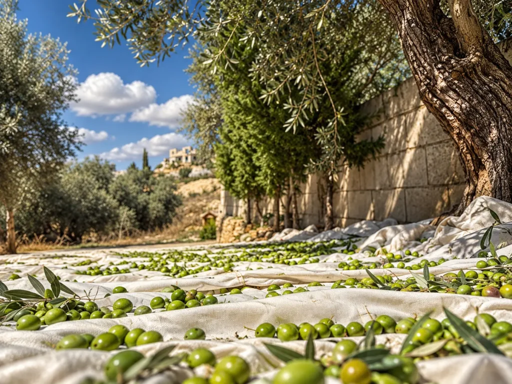 موسم الزيتون في جبشيت… شجرة ظلّلت شهيداً وأرض تأبى الاقتلاع 4 Sunlit Mediterranean Olive Harvest